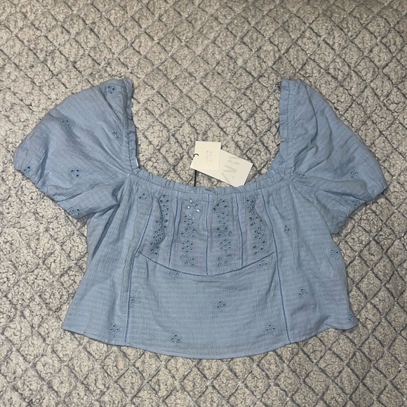 Zara Light Blue Embroidered Blouse - Picture 3 of 7
